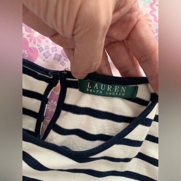 LAUREN by Ralph Lauren navy & white striped peplum blouse size Medium - Picture 4 of 11